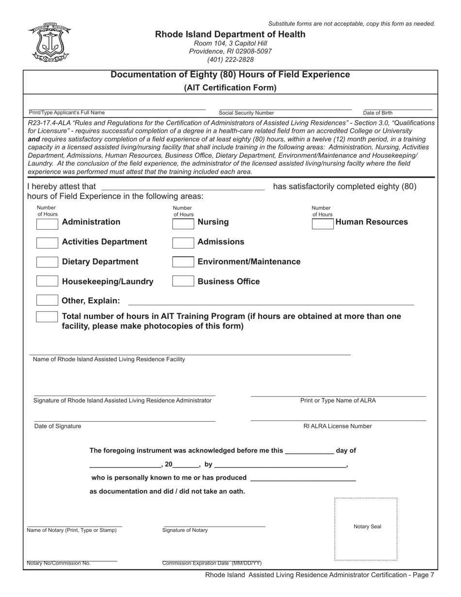 Rhode Island Application for License as an Assisted Living Residence ...