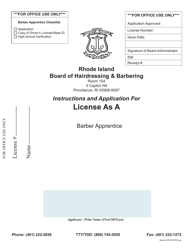 Document preview: Application for License as a Barber Apprentice - Rhode Island