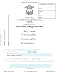 Application for Shop License - Rhode Island