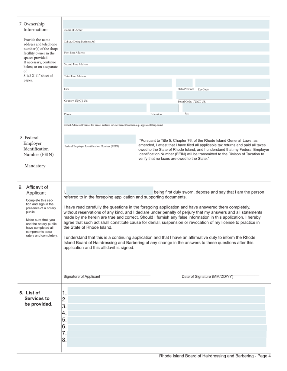 Application for Shop License - Rhode Island, Page 4