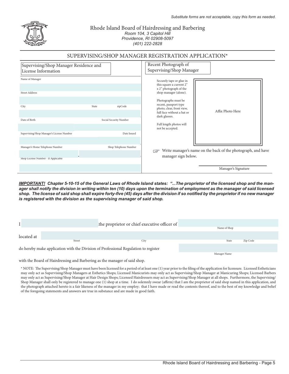 Application for Shop License - Rhode Island, Page 5