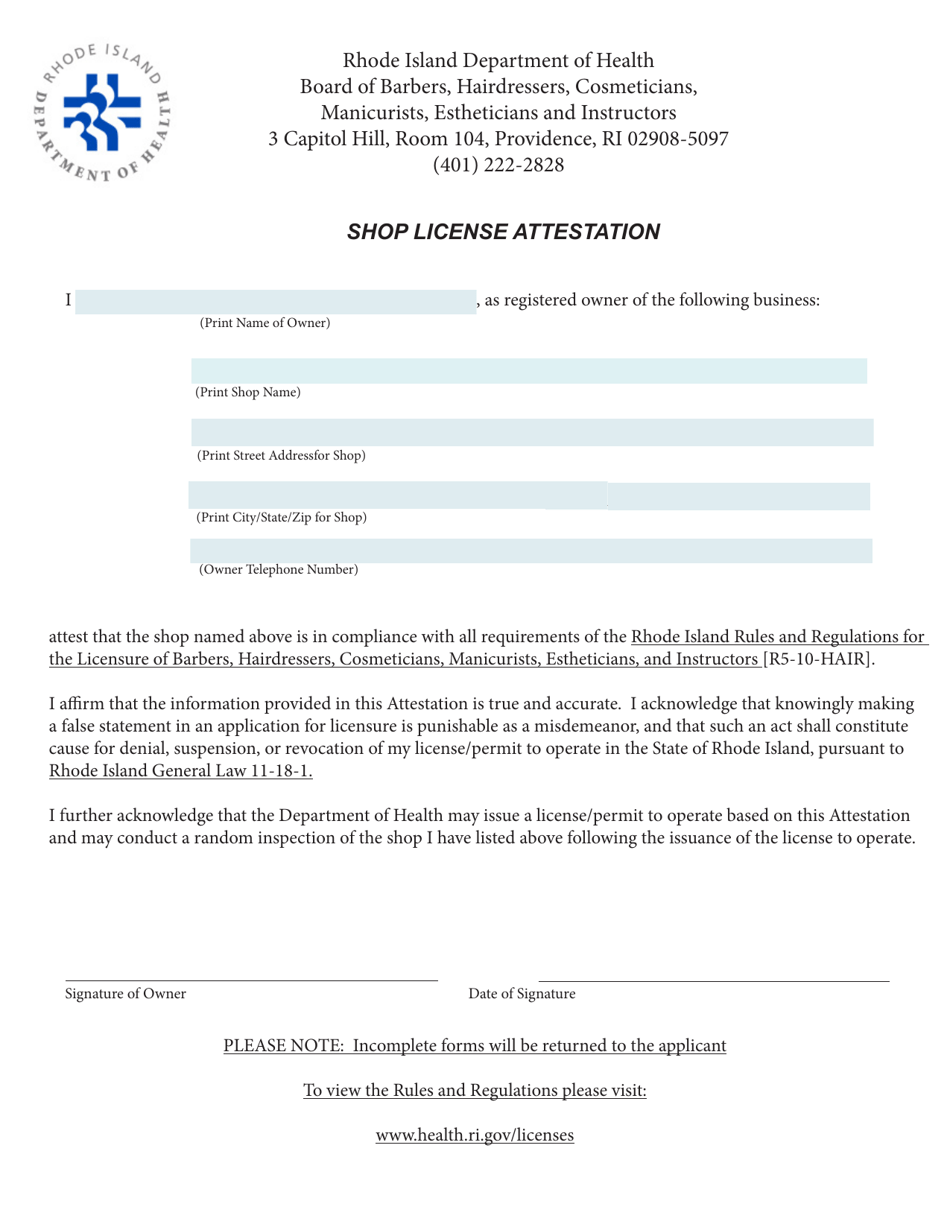 Application for Shop License - Rhode Island, Page 6