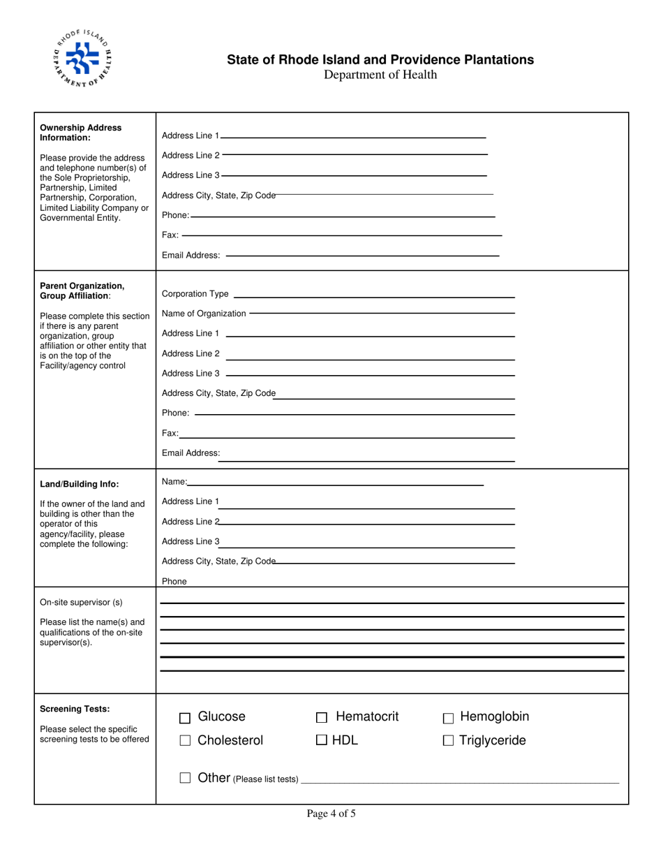 Application for Blood Testing Screening Permit - Rhode Island, Page 4