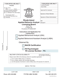 Document preview: Application for License as a Applied Behavioral Analyst (Lba)/Applied Behavioral Assistant Analyst (Laba) - Rhode Island