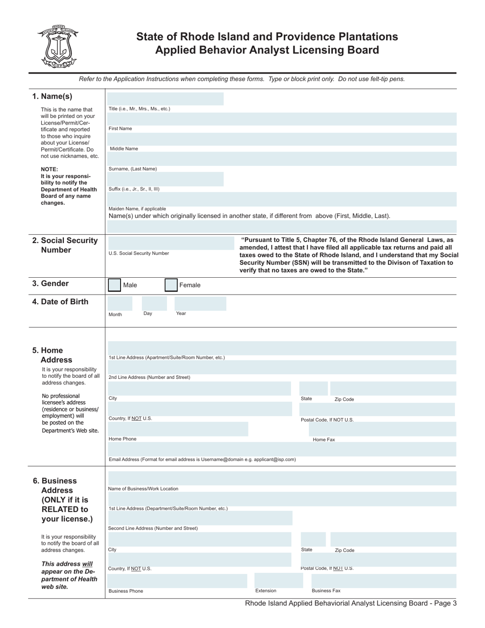 Application for License as a Applied Behavioral Analyst (Lba) / Applied Behavioral Assistant Analyst (Laba) - Rhode Island, Page 3
