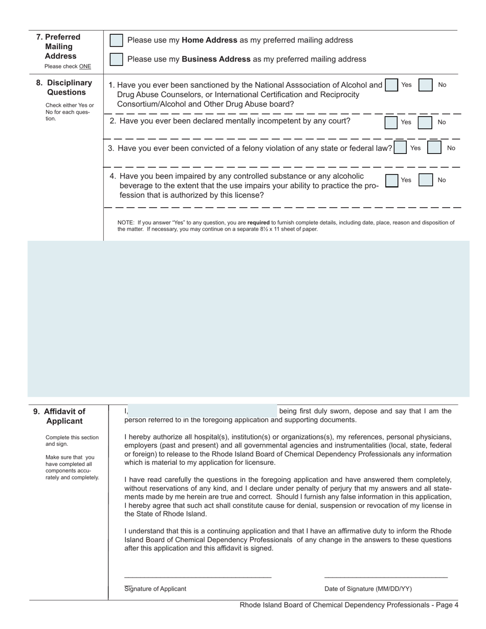 Application for Chemical Dependency Professional / Chemical Dependency Clinical Supervisor - Rhode Island, Page 4