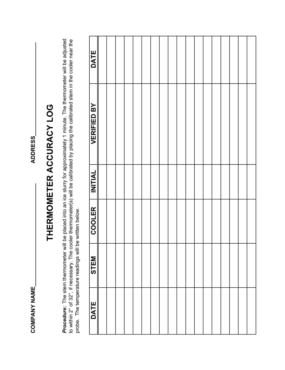 Thermometer Accuracy Log - Rhode Island, Page 1