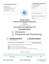 Document preview: Application for License as a Chiropractor/Chiropractor With Physiotherapy - Rhode Island