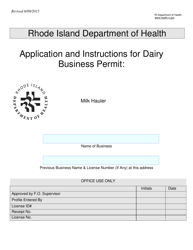 Document preview: Application for Diary Business Permit: Milk Hauler - Rhode Island