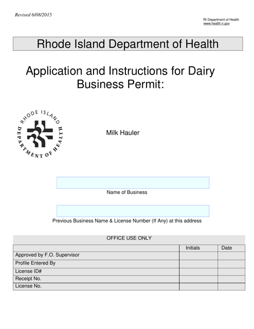 Application for Diary Business Permit: Milk Hauler - Rhode Island Download Pdf