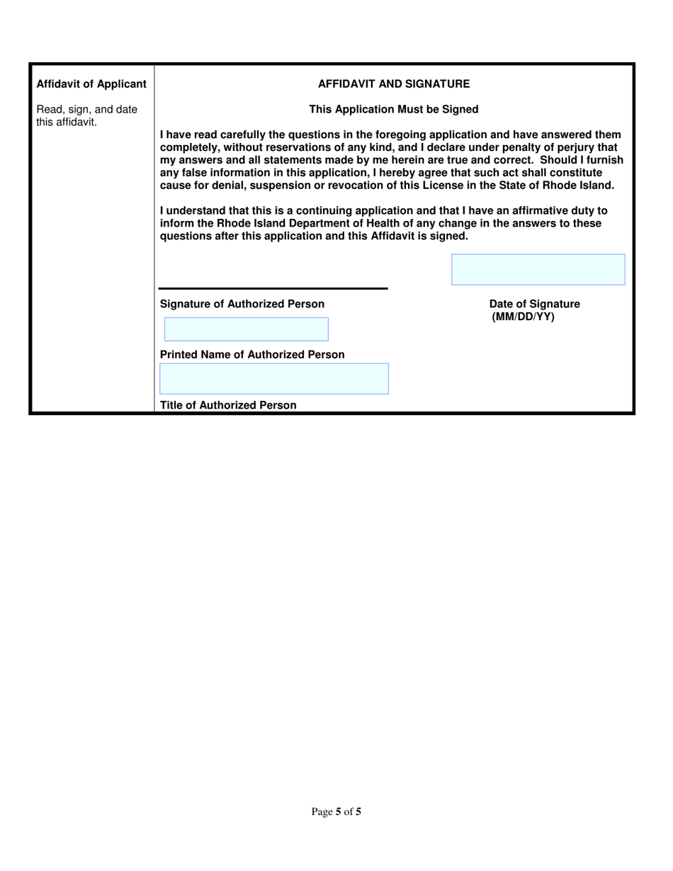 Application for Diary Business Permit: Milk Hauler - Rhode Island, Page 5