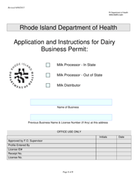 Document preview: Application for Diary Business Permit: Milk Processor Distributor - Rhode Island