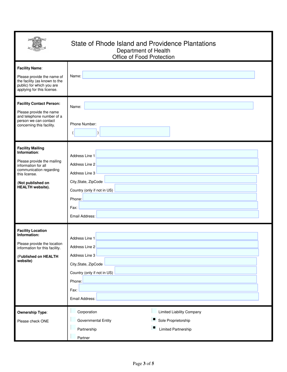 Application for Diary Business Permit: Milk Processor Distributor - Rhode Island, Page 3