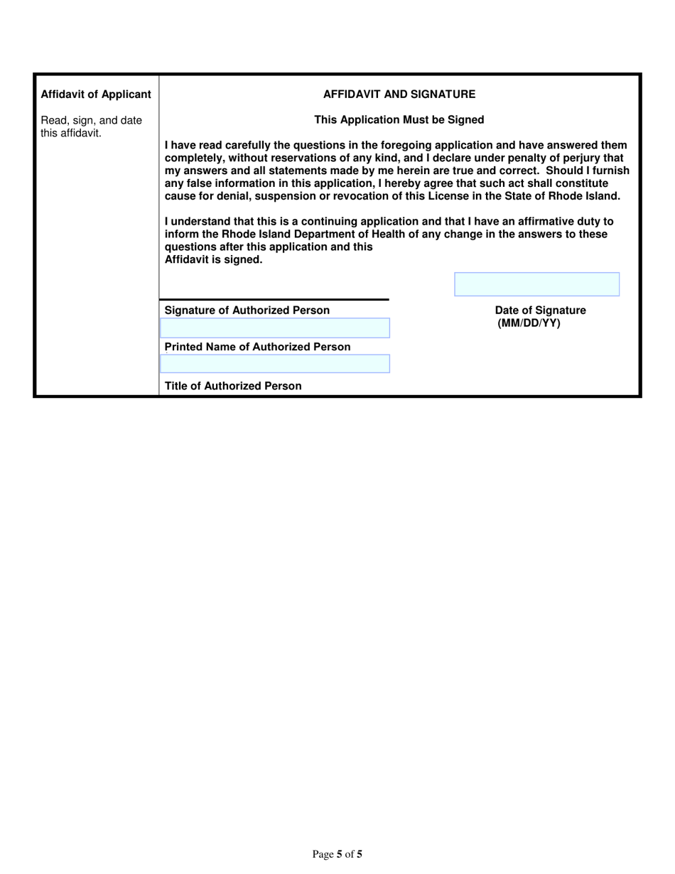 Application for Diary Business Permit: Milk Processor Distributor - Rhode Island, Page 5