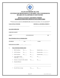 Document preview: Dental Facility Anesthesia Permit Moderate Sedation Office Evaluation Form - Rhode Island