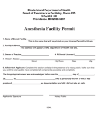 License Application for Dental Anesthesia Facility Permit - Rhode Island, Page 3