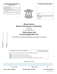 Document preview: License Application for Daance Certified Maxillofacial Surgery Assistant - Rhode Island