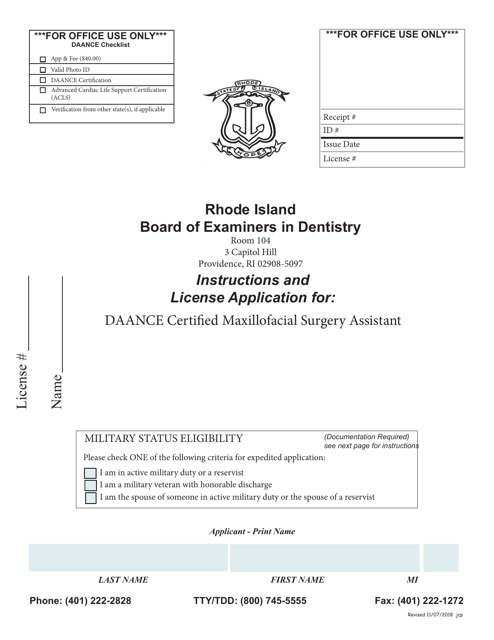 License Application for Daance Certified Maxillofacial Surgery Assistant - Rhode Island Download Pdf