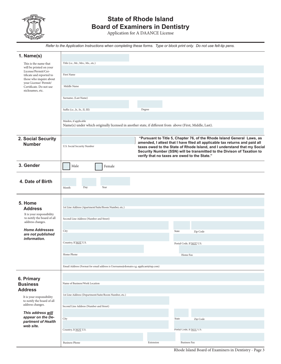 License Application for Daance Certified Maxillofacial Surgery Assistant - Rhode Island, Page 3