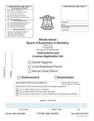 Application for License to Practice Dental Hygiene - Rhode Island