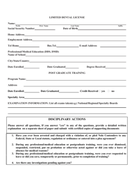 Application for Limited Dental License - Rhode Island, Page 2