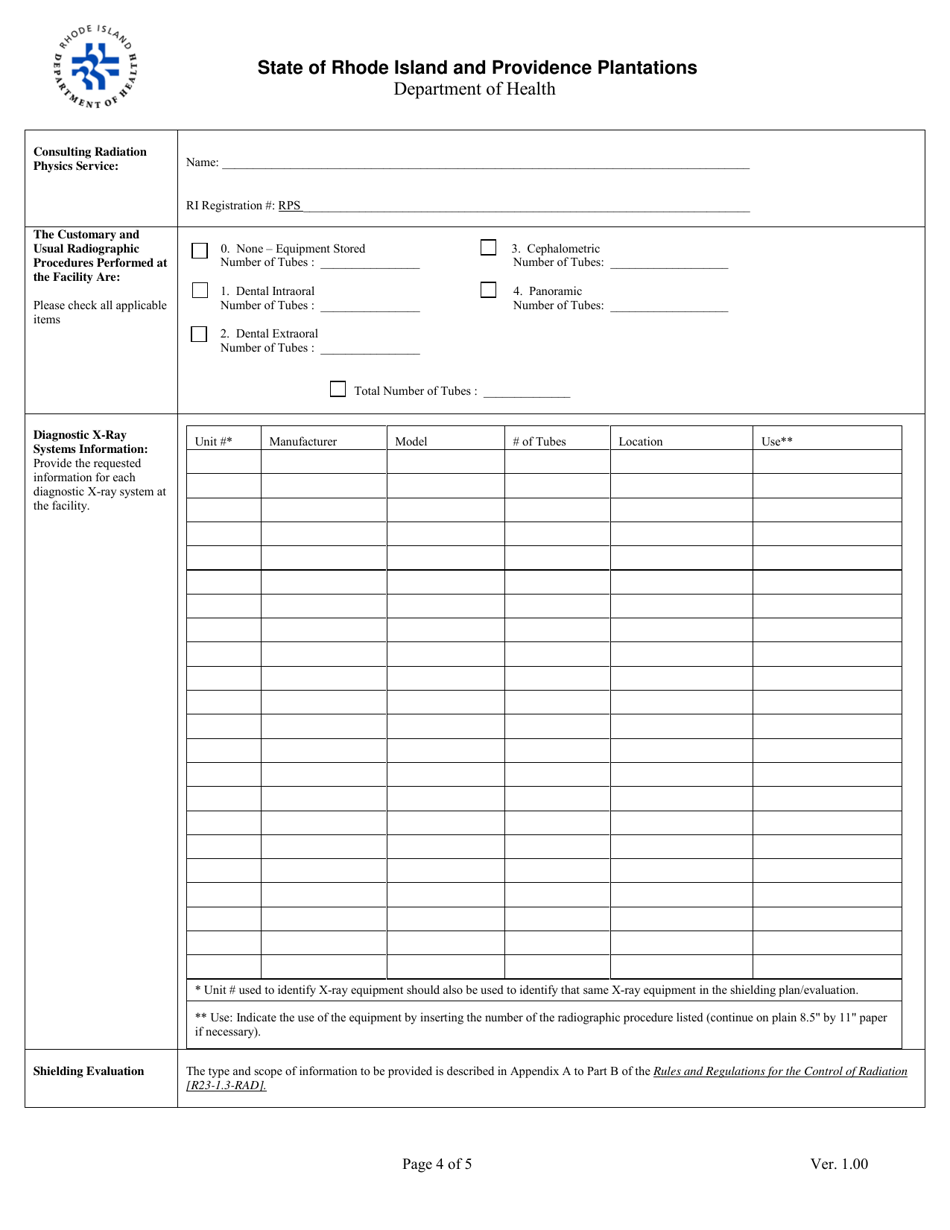 Application for Registration for Dental Diagnostic X-Ray Equipment Facility - Rhode Island, Page 4