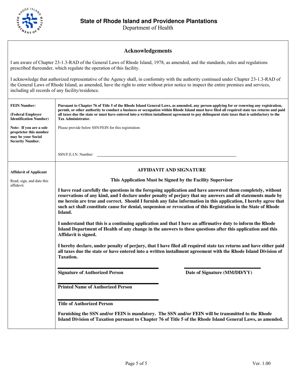 Application for Registration for Dental Diagnostic X-Ray Equipment Facility - Rhode Island, Page 5