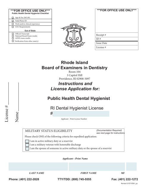 License Application for Public Health Dental Hygienist - Rhode Island Download Pdf