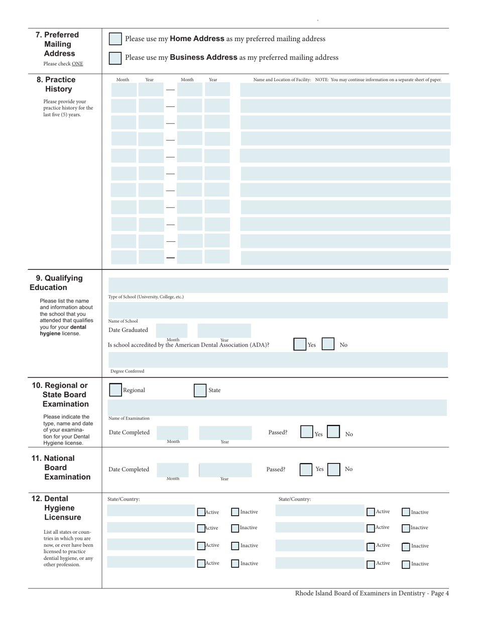 License Application for Public Health Dental Hygienist - Rhode Island, Page 4
