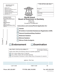 Document preview: Application for License to Practice Dentistry - Rhode Island