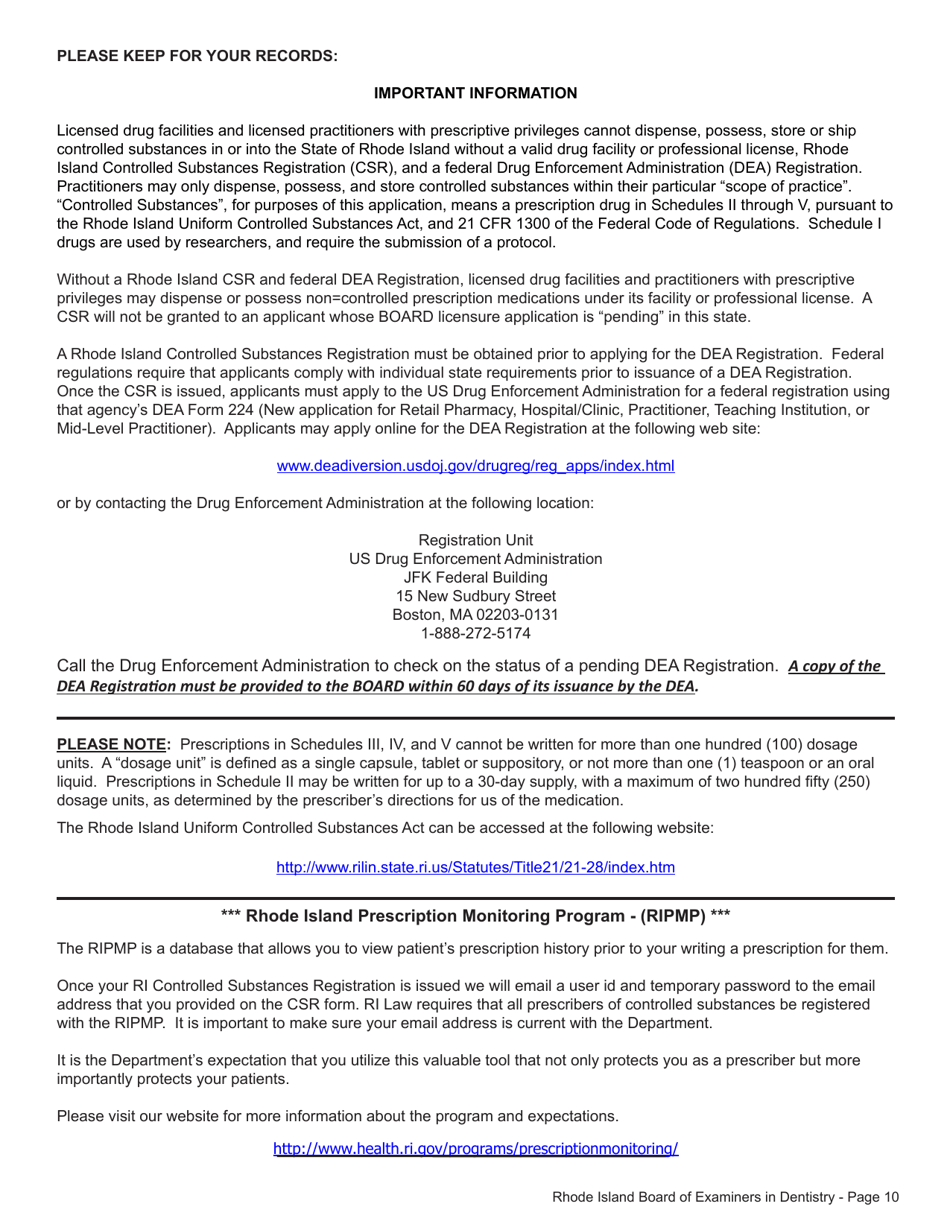 Application for License to Practice Dentistry - Rhode Island, Page 10