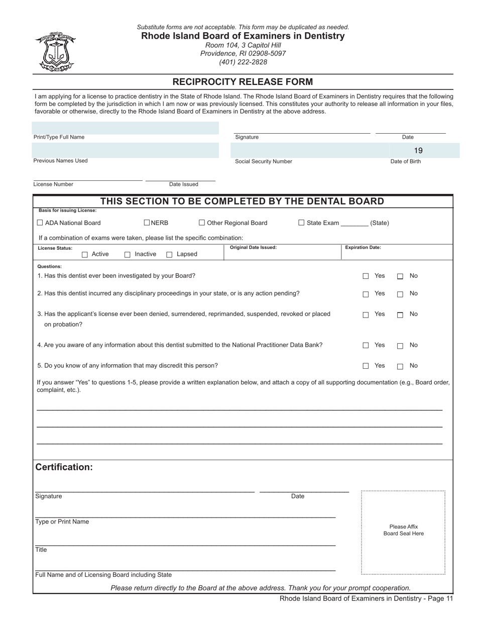 Rhode Island Application For License To Practice Dentistry Fill Out Sign Online And Download 2532