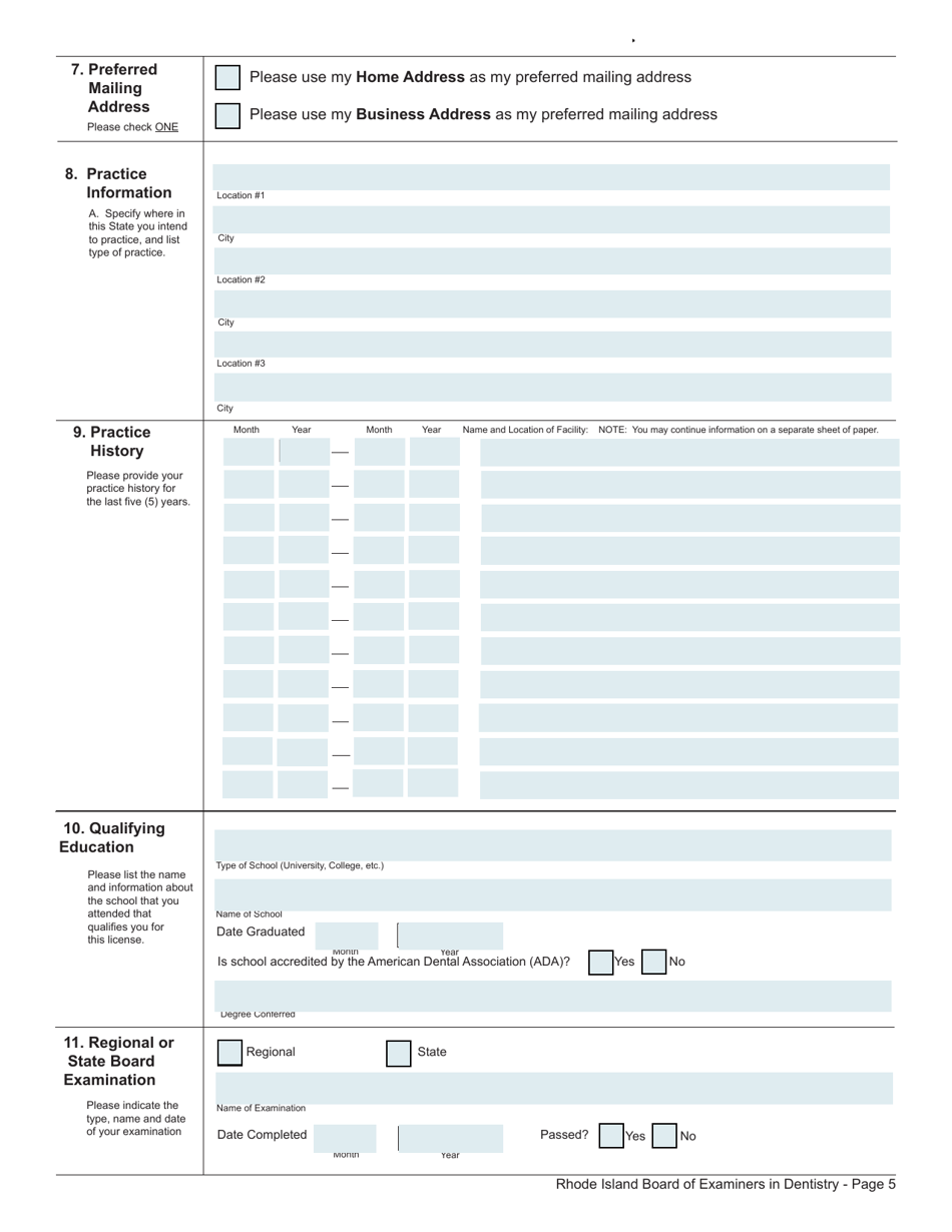 Application for License to Practice Dentistry - Rhode Island, Page 5