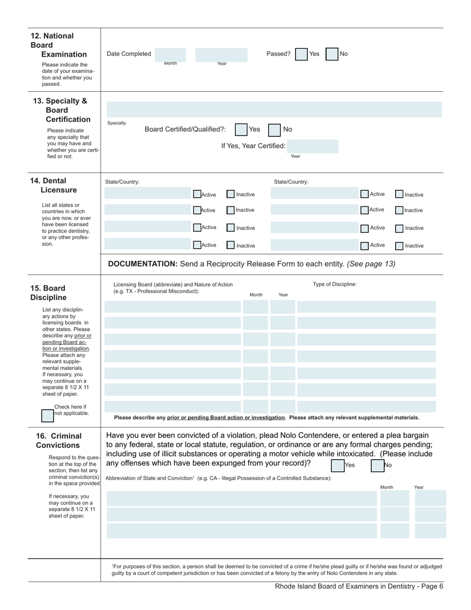 Application for License to Practice Dentistry - Rhode Island, Page 6