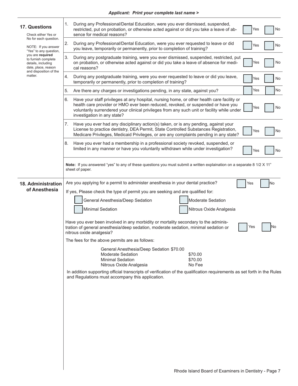 Rhode Island Application for License to Practice Dentistry - Fill Out ...