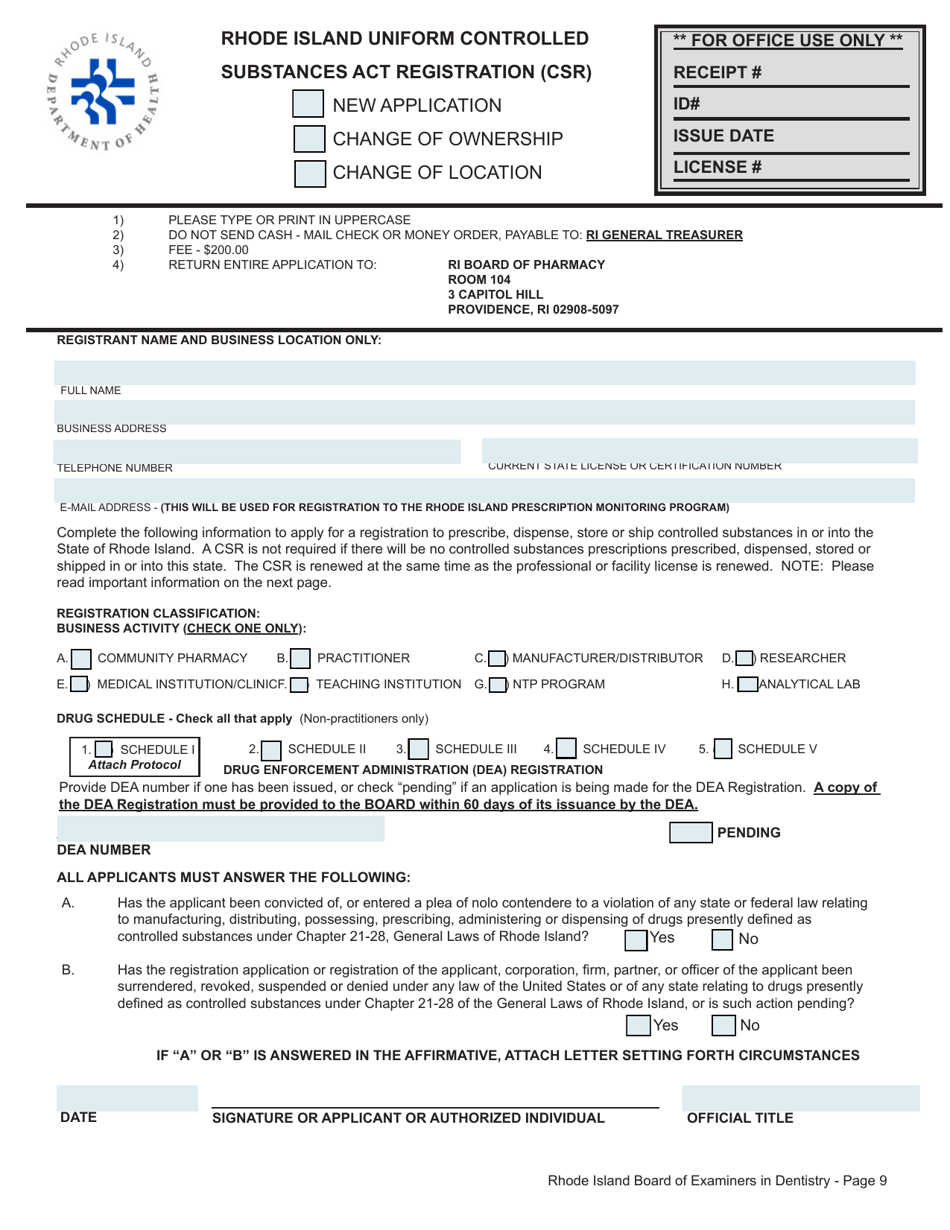 Application for License to Practice Dentistry - Rhode Island, Page 9