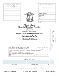 Document preview: Application for License as a Dietitian/Nutritionist - Rhode Island