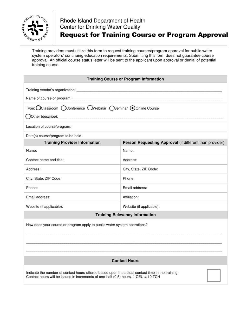 Request for Training Course or Program Approval - Rhode Island, Page 1