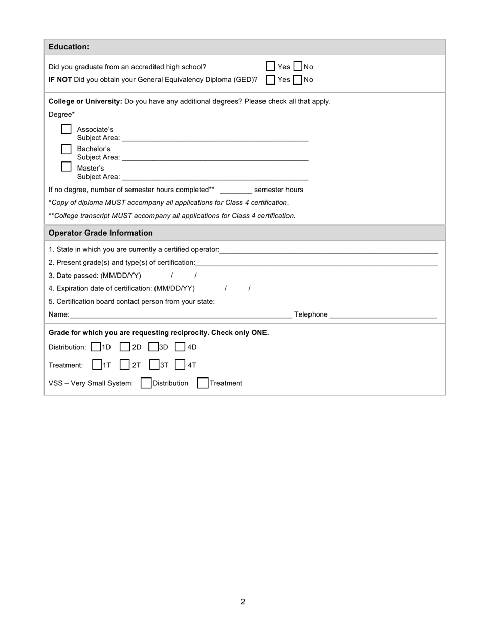Application for Reciprocal Certification - Rhode Island, Page 2