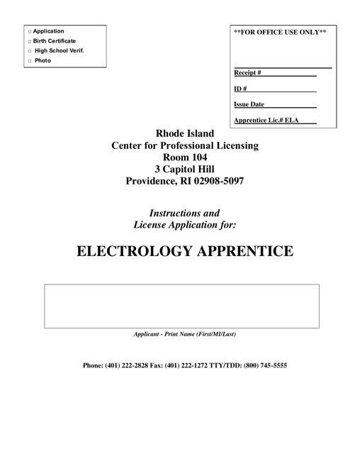 License Application for Electrology Apprentice - Rhode Island Download Pdf