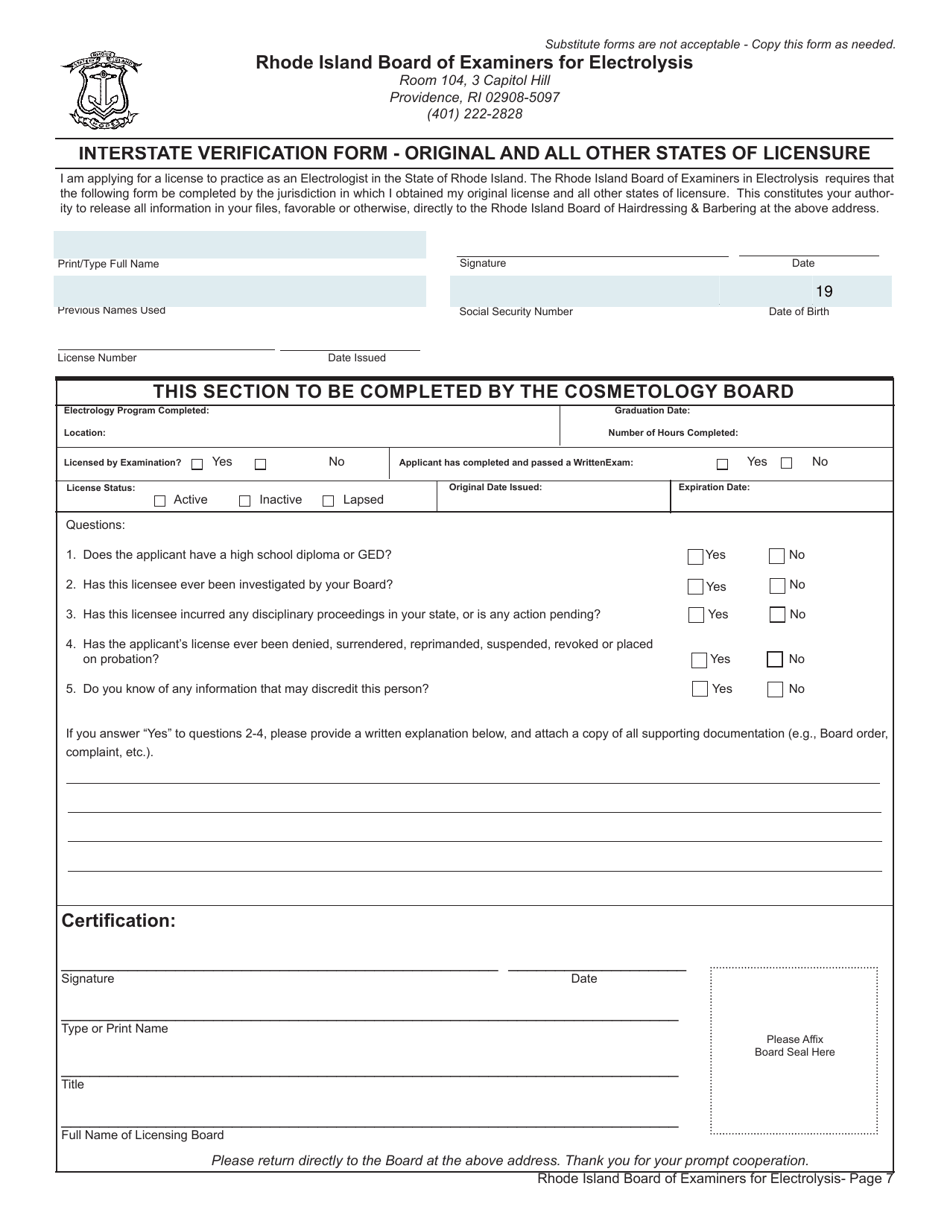 Application for License as an Electrologist - Rhode Island, Page 7