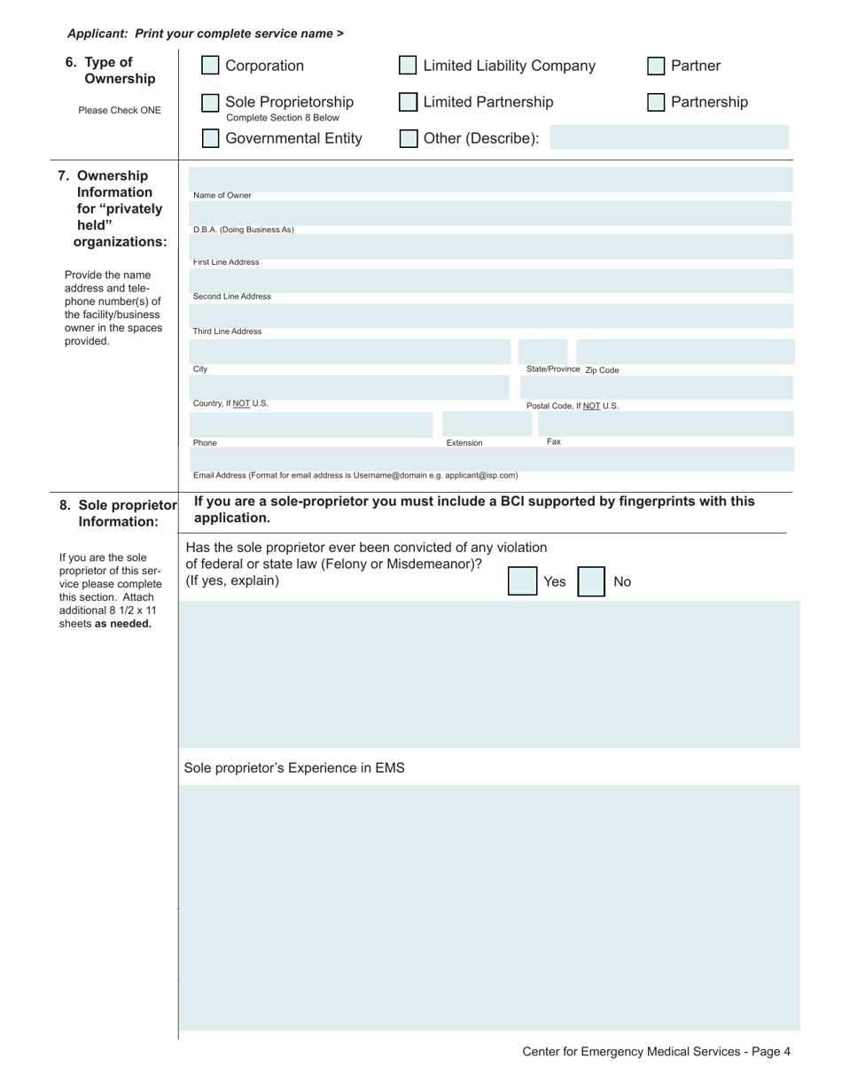 Application for Ambulance Service License - Rhode Island, Page 4