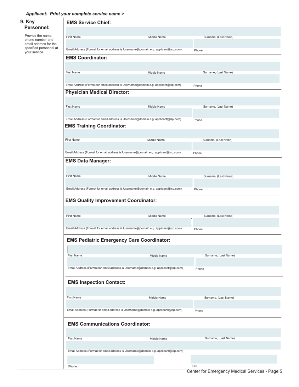 Application for Ambulance Service License - Rhode Island, Page 5