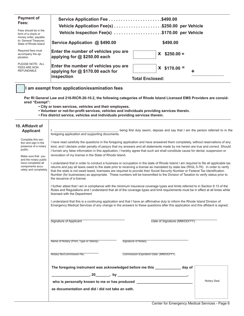 Application for Ambulance Service License - Rhode Island, Page 6