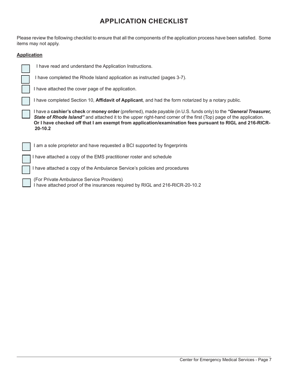 Application for Ambulance Service License - Rhode Island, Page 7
