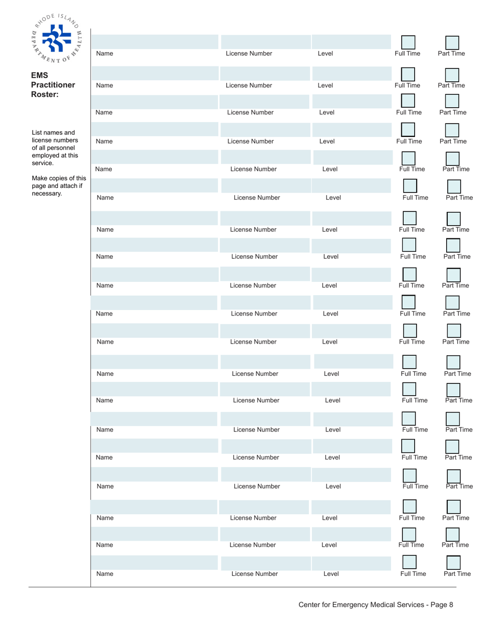 Application for Ambulance Service License - Rhode Island, Page 8