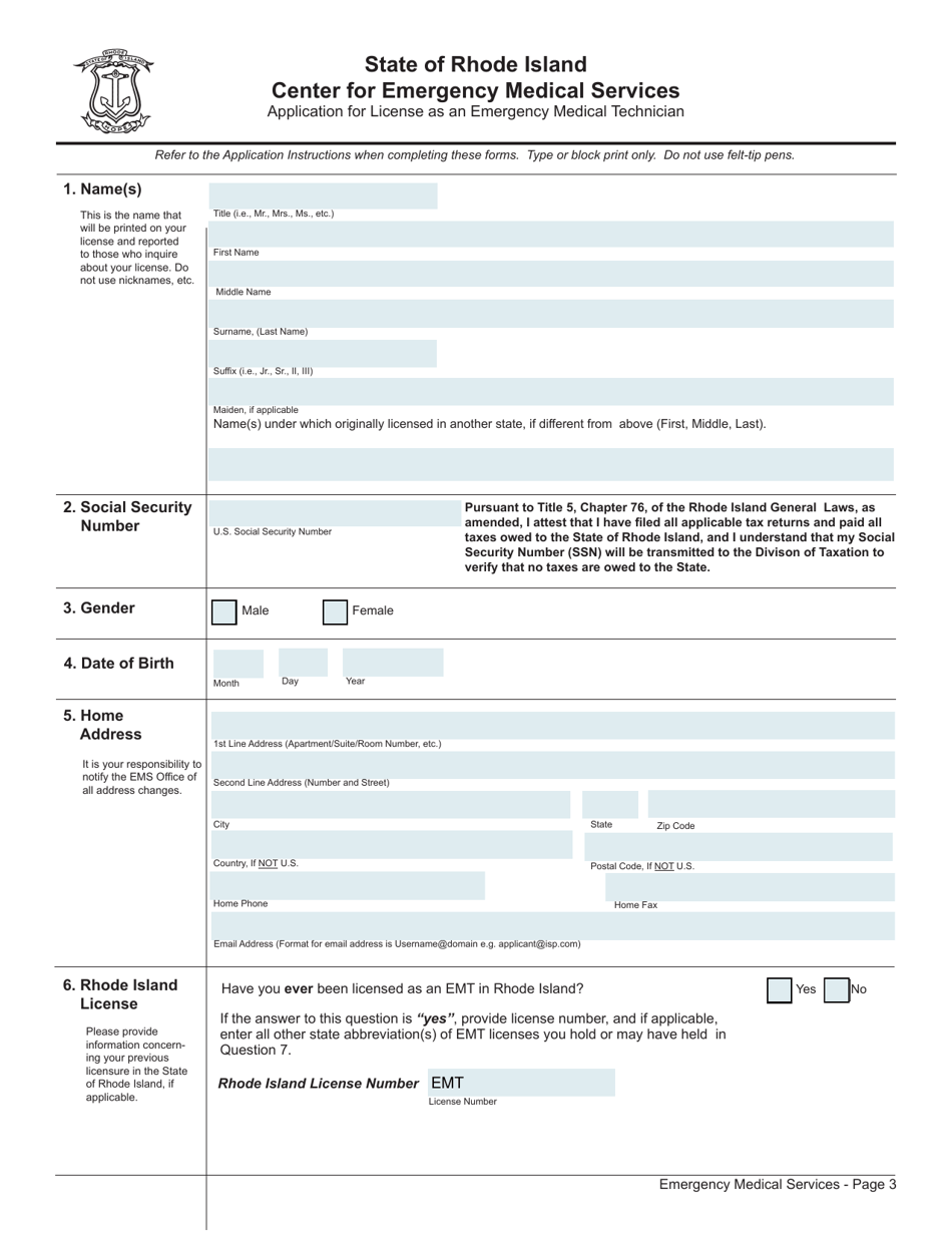 Application for License as an Emergency Medical Services Practitioner - Rhode Island, Page 3