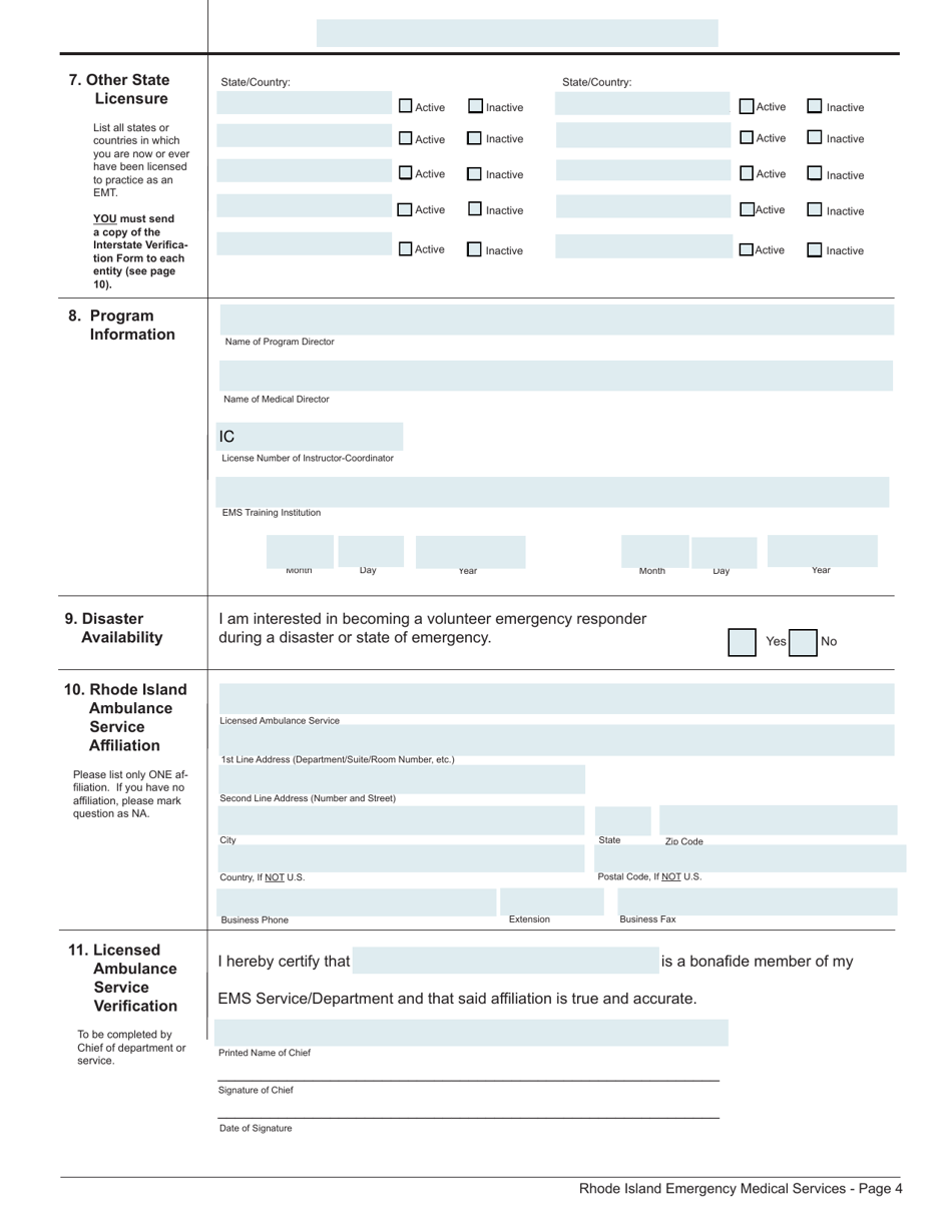 Application for License as an Emergency Medical Services Practitioner - Rhode Island, Page 4