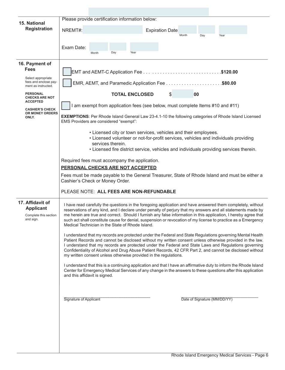 Application for License as an Emergency Medical Services Practitioner - Rhode Island, Page 6
