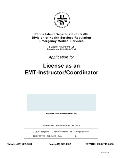 Application for License as an Emt-Instructor / Coordinator - Rhode Island Download Pdf